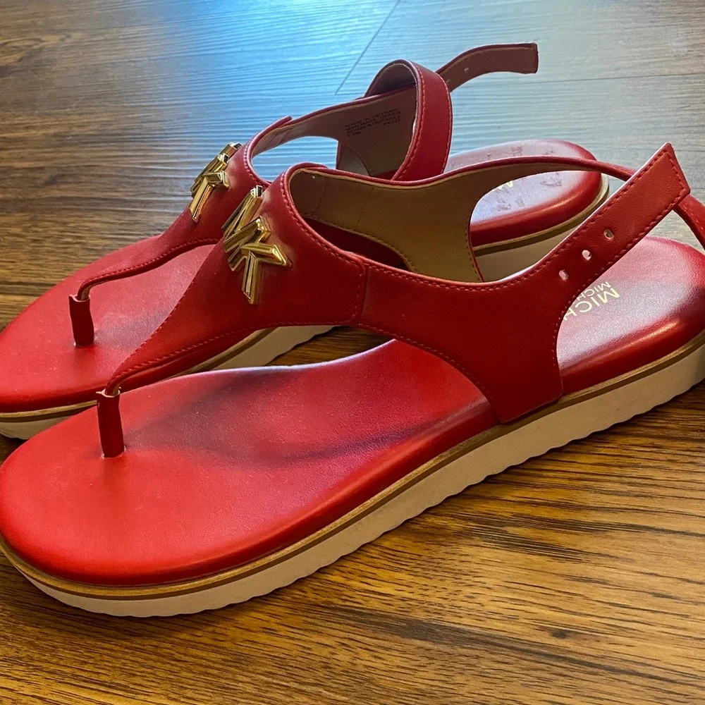 Michael Kors Red Sandals with Gold Accents - Picture 2 of 4